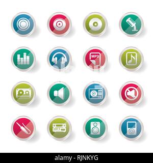 Stylized Music and sound Icons over colored background - Vector Icon Set Stock Vector