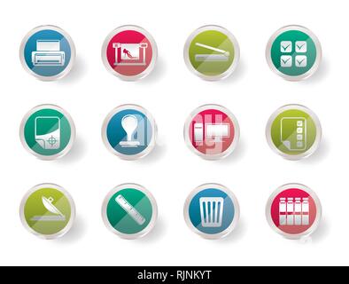Stylized Print industry Icons over colored background - Vector icon set Stock Vector