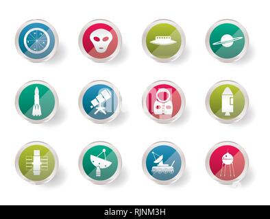 Astronautics and Space Icons over colored background - Vector Icon Set Stock Vector