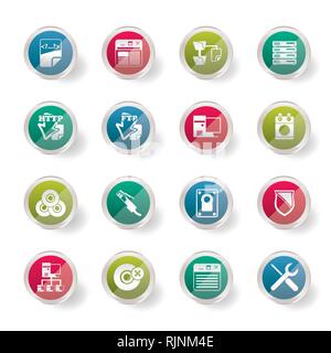 Server Side Computer icons over colored background - Vector Icon Set Stock Vector