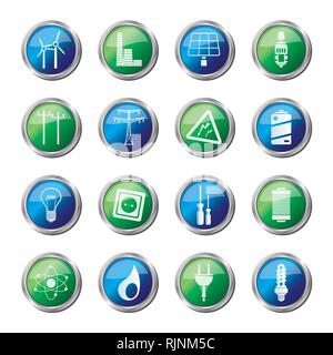 Electricity,  power and energy icons over colored background - vector icon set Stock Vector