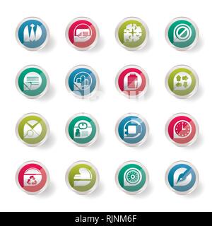 Stylized Simple Business and Office Icons over colored background - vector icon set Stock Vector