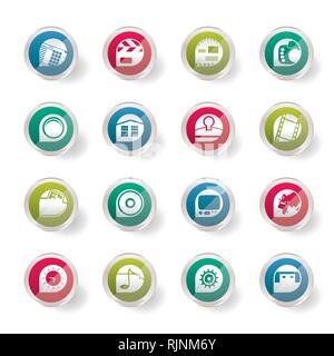 Stylized Internet, Computer and mobile phone icons over colored background - Vector icon set Stock Vector