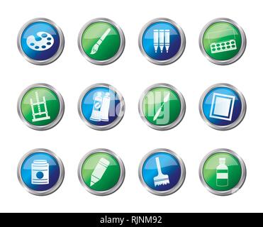 Painter, drawing and painting icons over colored background -  vector icon set Stock Vector