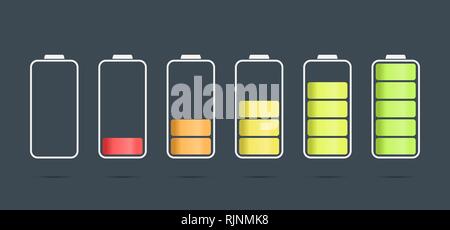 discharged to fully charged battaries, isolated vector icons Stock Vector