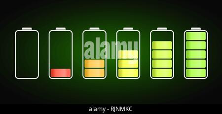 discharged to fully charged battaries, isolated vector icons Stock Vector
