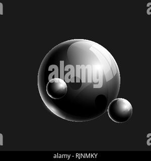 Black 3d realistic glass balls composition for design Stock Vector