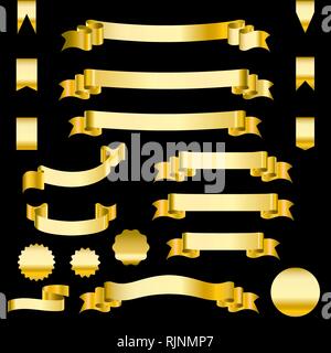 Set of golden ribbons and labels. Heraldic banners vector illustration. Stock Vector