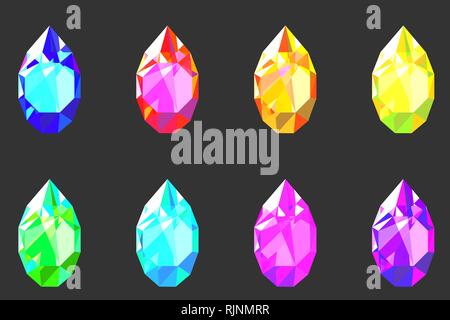 set of drop shaped gem stones of different colors Stock Vector