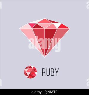 Ruby flat icon with top view. Rich luxury symbol. Vector illustration Stock Vector