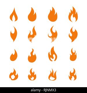 Fire flame logo icon set of sixteen Stock Vector