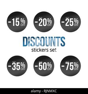 black discount stickers set with sale percents. Percent off element Stock Vector