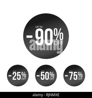 black discount stickers set with sale percents. Percent off element Stock Vector