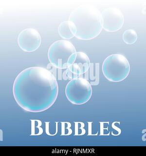 transparent soap bubbles with reflection, vector illustration Stock Vector