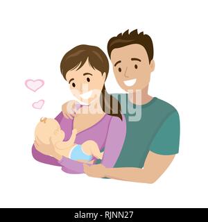 A happy married couple with a newborn baby, Stock Vector