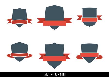 Vintage shields set with red ribbons isolated Stock Vector