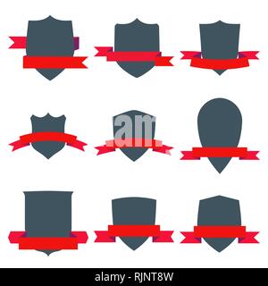 Vintage shields set with red ribbons isolated Stock Vector