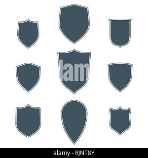 Vintage shields set with white stroke isolated Stock Vector