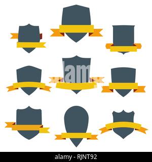 Vintage shields set with yellow ribbons isolated Stock Vector