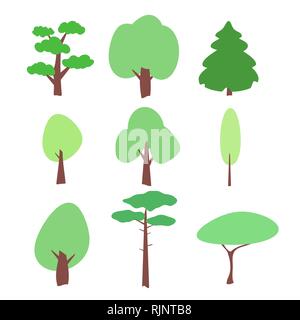 flat tree icons set on a white Stock Vector