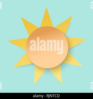 White paper cut sun. 3d paper art style. Weather illustration Stock Vector