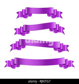 Purple ribbon banners set. Old vintage style design. Premium decorative elements isolated Stock Vector