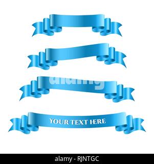 Blue ribbon banners set. Beautiful blank for decoration graphic. Old vintage style design. Premium decorative elements isolated Stock Vector