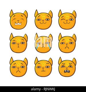 Set of vector cat emoticons in line style. Cute cat emoji in cartoon style. Flat emoji isolated on white background. Emoticons collection for chat. Ve Stock Vector