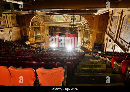 Looking Down from Top of Balcony Toward Screen In Paramount Theater at 1676 Main Street, Springfield, MA Stock Photo