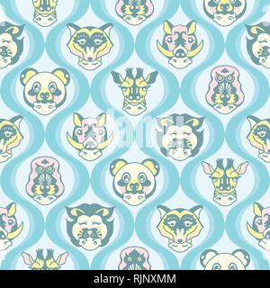 Animal Head Shots with Baby Teal Color Background Stock Vector
