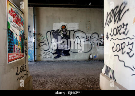 Title unknown, Artist  Unknown Poster Art Rome February 7th 2019. Street Art in Rome, Ostiense district. Very important writers painted Murales in var Stock Photo