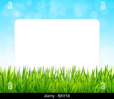 Paper sheet on background with green grass  and blue sky vector Stock Vector