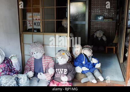 Life-size dolls in Nagoro Village in Shikoku, Japan. Made as part of an offbeat effort to keep the village populated as residents leave or pass away. Stock Photo