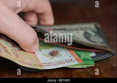 20 cordobas banknote bill in wallet close up view Stock Photo