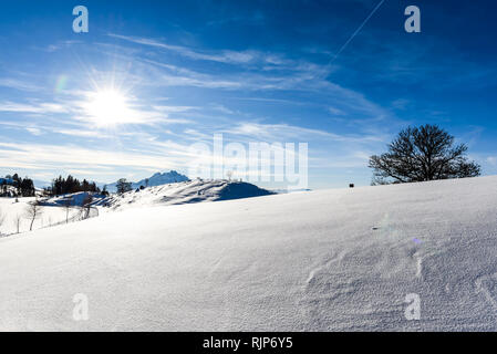 wonderful views over snowy Seebodenalp Küssnacht am Rigi Stock Photo