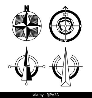 Vector set of orientation icons. Orientation of the main directions for the compass, maps, infographics, information, travel, website. Black and white Stock Vector