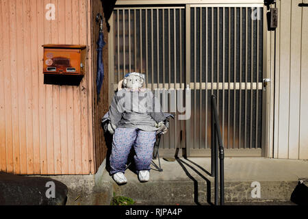 Life-size dolls in Nagoro Village in Shikoku, Japan. Made as part of an offbeat effort to keep the village populated as residents leave or pass away. Stock Photo