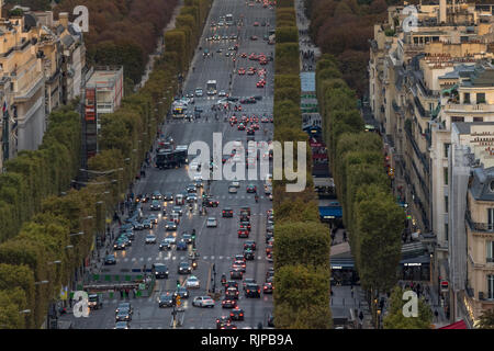 Looking along Champs-Élysées towards the Place de la Concorde from the top of the Arc de Triomphe ,Paris Stock Photo