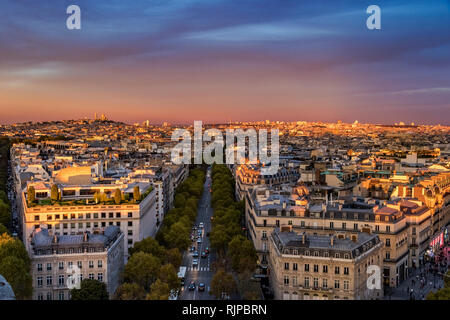 Looking along Avenue de Friedland towards the Place de la Concorde from the top of the Arc de Triomphe ,Paris Stock Photo