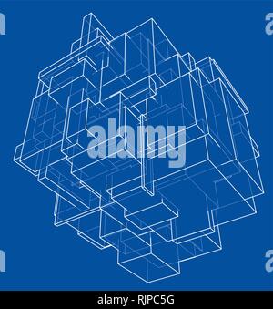 Wireframe Boxes. Sketch style Stock Vector