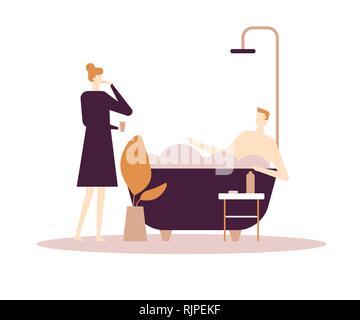 Man woman daily routine color set of isolated icons with doodle human ...