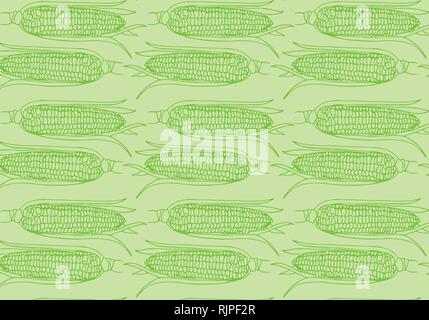 Vector hand drawn Corn cobs pattern in green colors palette Stock Vector