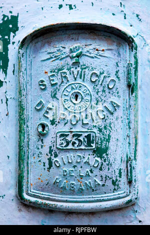 This image shows an emergency call box in Havana, Cuba Stock Photo