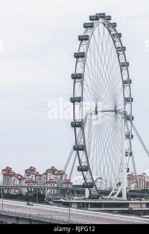 Singapore / Singapore - January 15 2019: Singapore flyer ferris wheel architectural close up details aerial view in elegant retro muted colours Stock Photo