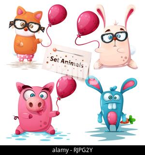 Fox, rabbit, pig - cute animals. Stock Vector