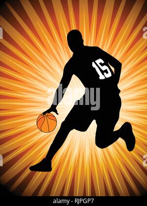basketball player on the abstract orange background - vector Stock Vector