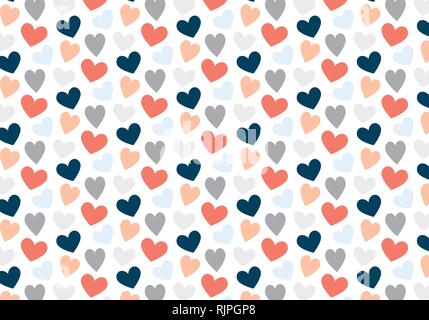 Vector hearts pattern in blue, gray, red and pink colors palette. Valentine background Stock Vector