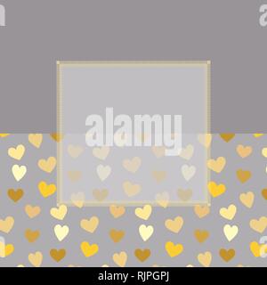 Hearts invitation/thank you/event/valentine vector card template in golden and gray colors palette Stock Vector