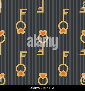 Heart key icon pattern seamless dark background. Editable filled heart key Stock Vector