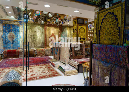 luxorious shop with Traditional Arabic Products in Dubai, expensive arabian carpet store Stock Photo